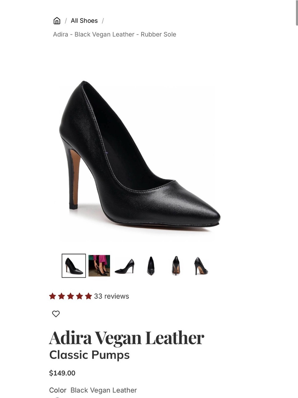Adira Vegan Leather Classic Pumps - Black